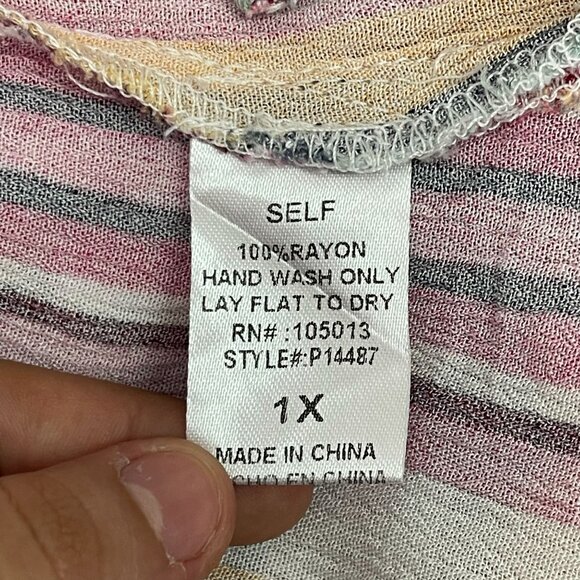 Savanna Jane Women's Multicolor Striped Embroidered Floral Bell Sleeve Tunic 1X - Picture 7 of 9